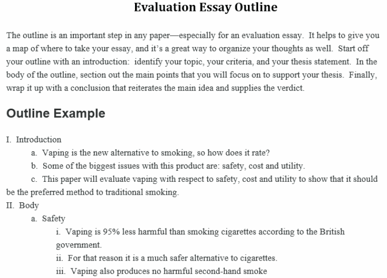 evaluation essay sample