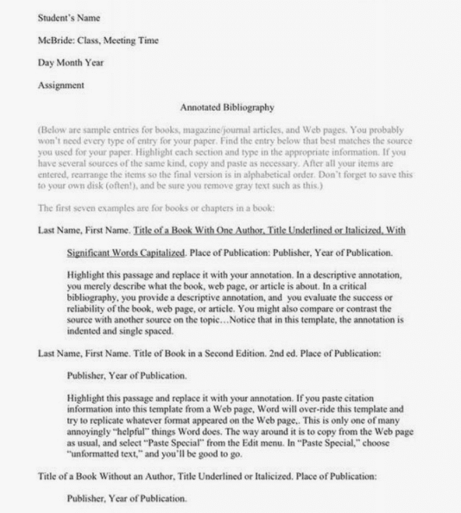 Annotated Bibliography in MLA Format Template