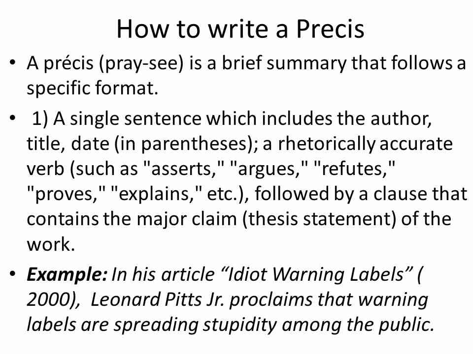 how to write a precis for a research paper