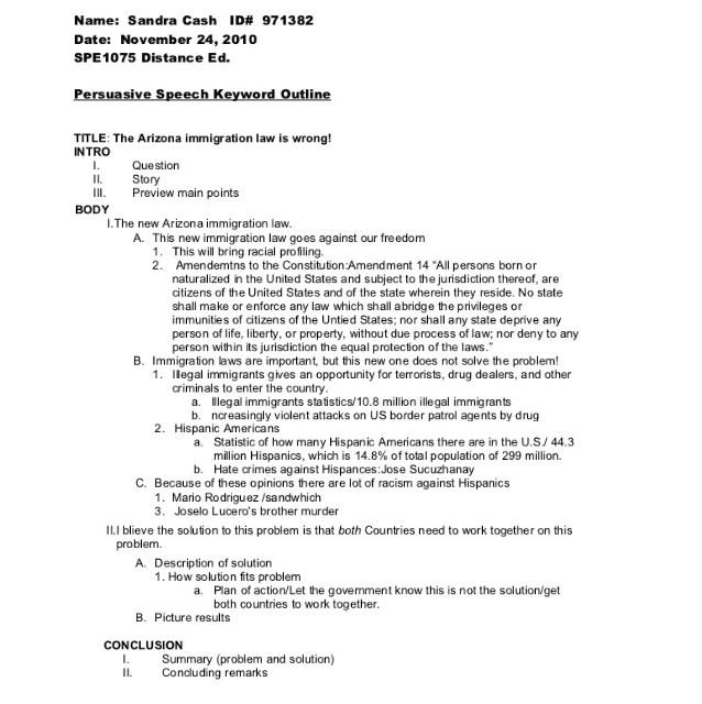 policy persuasive speech outline examples