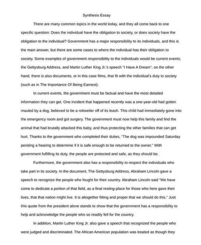 Synthesis Essay Examples Find Good Ideas For Your Essay