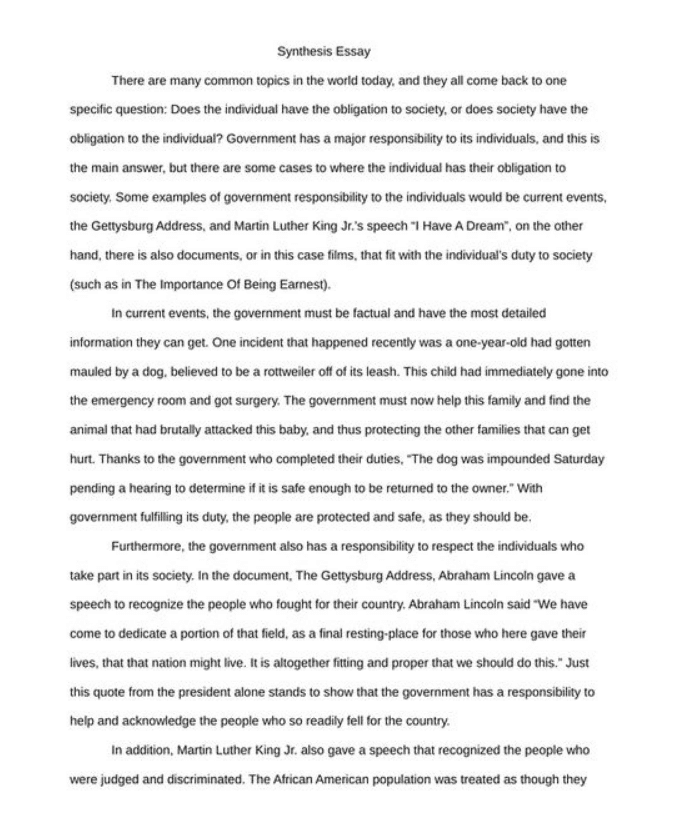 Synthesis essay thesis